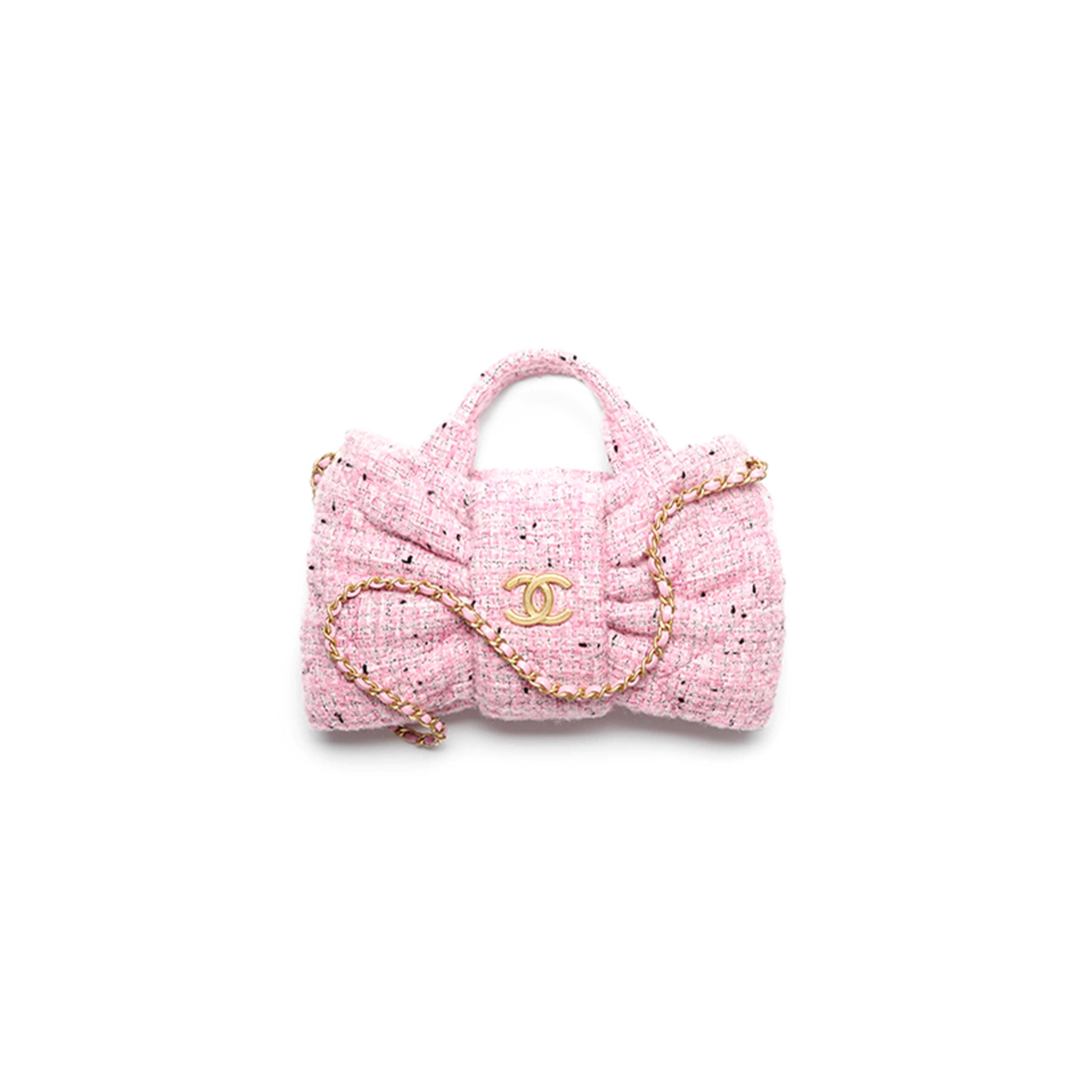 CHANEL MINI BOW BAG TWEED & GOLD METAL PINK, BLACK & WHITE AS5849 (26*18*5cm)
